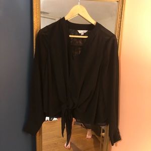 Nicole Miller NY Silky Flowy Sheer Tie Front Blouse